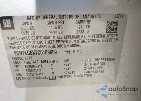 2012 Chevrolet Equinox Ls из США, поврежденный, VIN 2GNFLCEK7C6169609